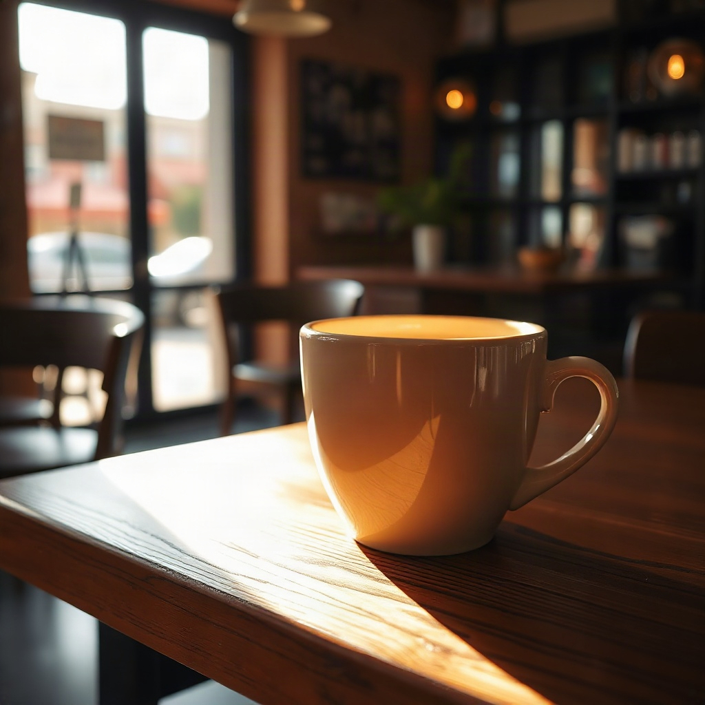 Warm coffee cup on wooden table